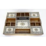 A c. 1880 Indian compartmental sandlewood box section having ivory inlay with penwork decoration.