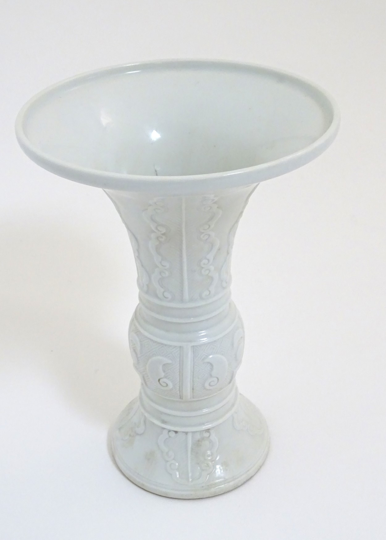 A Chinese white glazed Gu vase of archaic bronze design, - Image 6 of 8