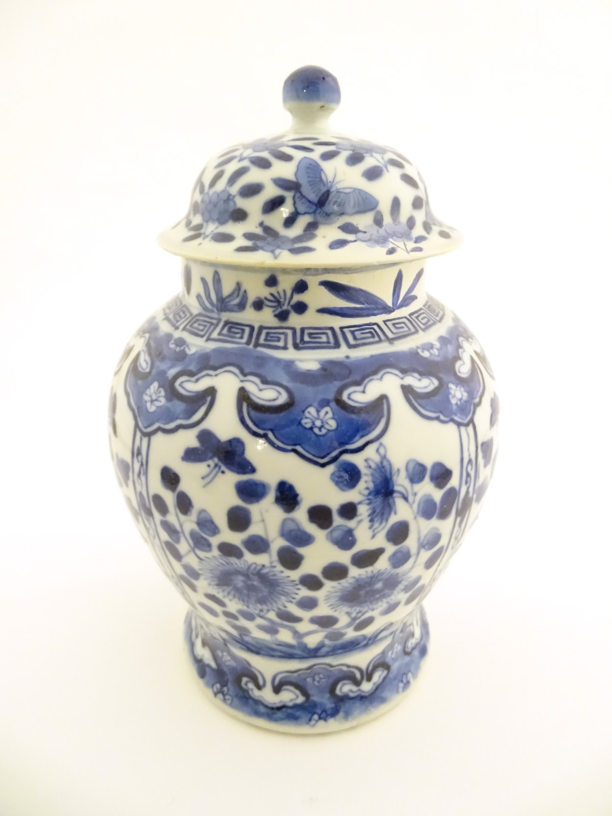 A Chinese blue and white ginger jar with panelled floral and butterfly decoration, - Image 6 of 10