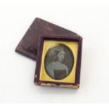 Daguerreotype Beards Patent : A 19thC gilt mounted silver portrait photograph within a leathered