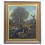 G Mil***, XX, Oil on canvas, Cattle grazing wild pasture, Signed lower left.