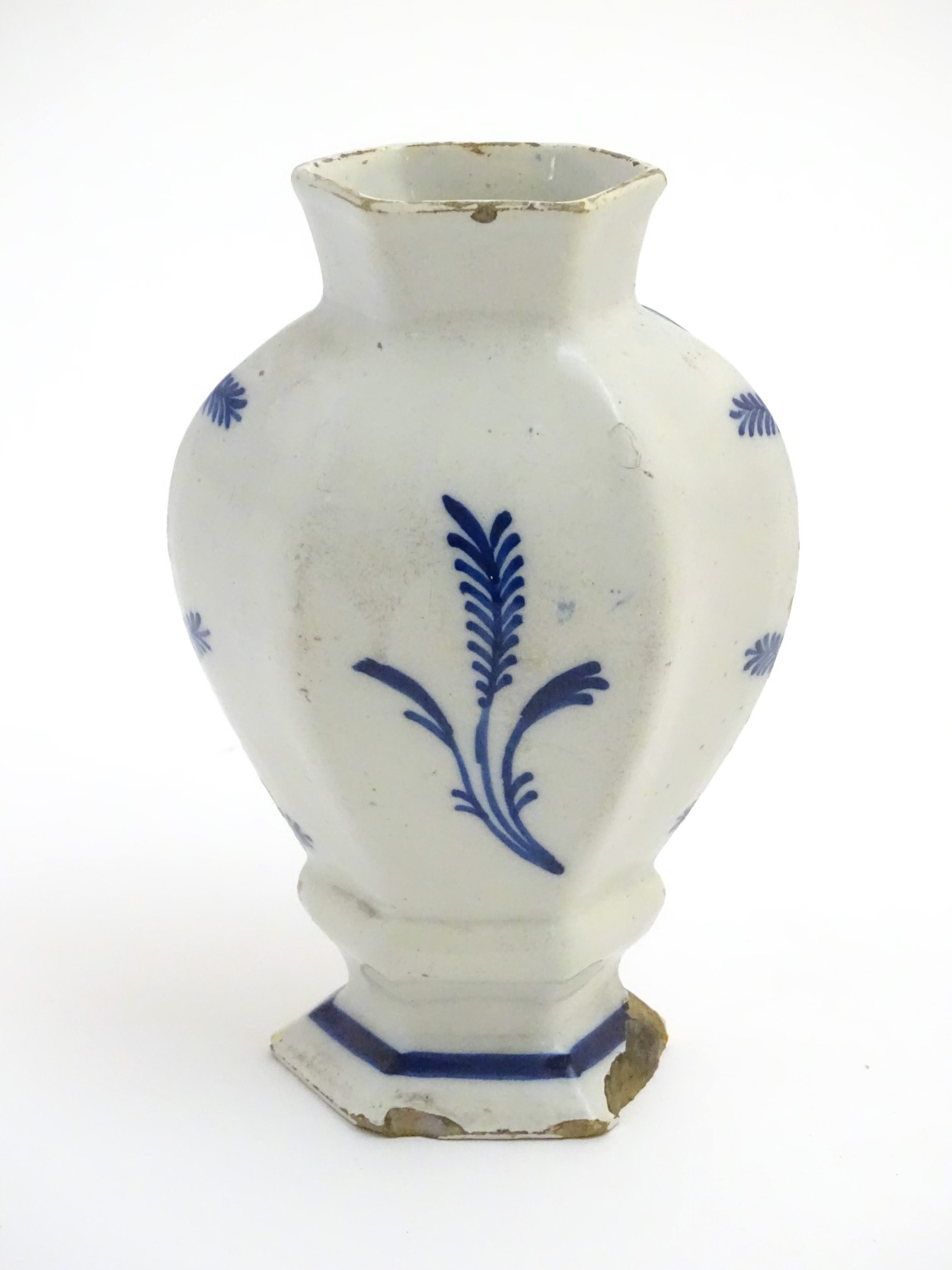 A Delft blue and white hexagonal baluster formed vase, - Image 4 of 6