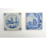 Two 19thC blue and white Dutch Delft tiles,