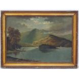 ERU, Early XIX, English lakes, Oil on board, Derwentwater, Signed lower right,