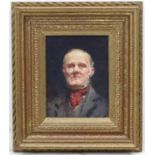 Mary P Moultrie XIX-XX, Oil on board, Portrait a man wearing a cravat, Initialled lower right.