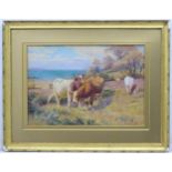 Indistinct (Edwin Visler ?) c.1900, Watercolour, Cattle grazing by sea, Signed lower left.