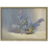 A G Manning-Buler 1924, Watercolour, Still life of delphiniums in a bowl,