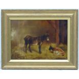 JTW ( monogram ) XIX, Oil on canvas, A Donkey & Goat in a straw laden stable Signed lower left.