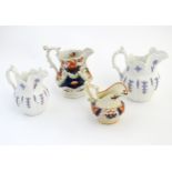 Four assorted Victorian jugs, two with floral / lavender decoration in relief,