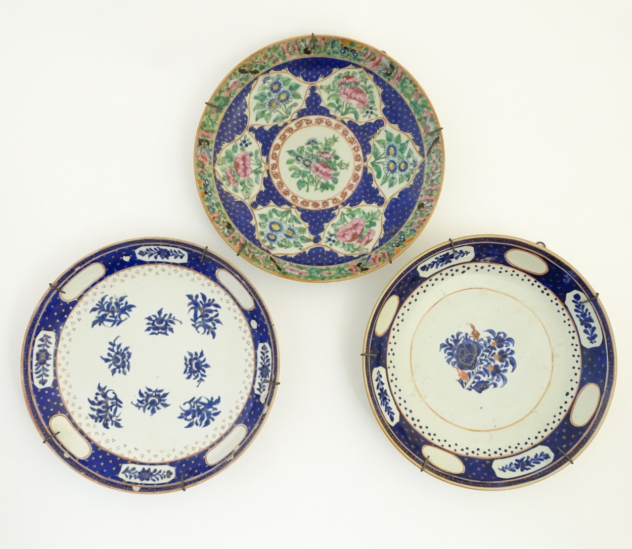 Three Chinese shallow bowls,