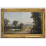 Attributed to William Henry Yates (1845-1934), Oil on board, Country scene with figures by a pond.