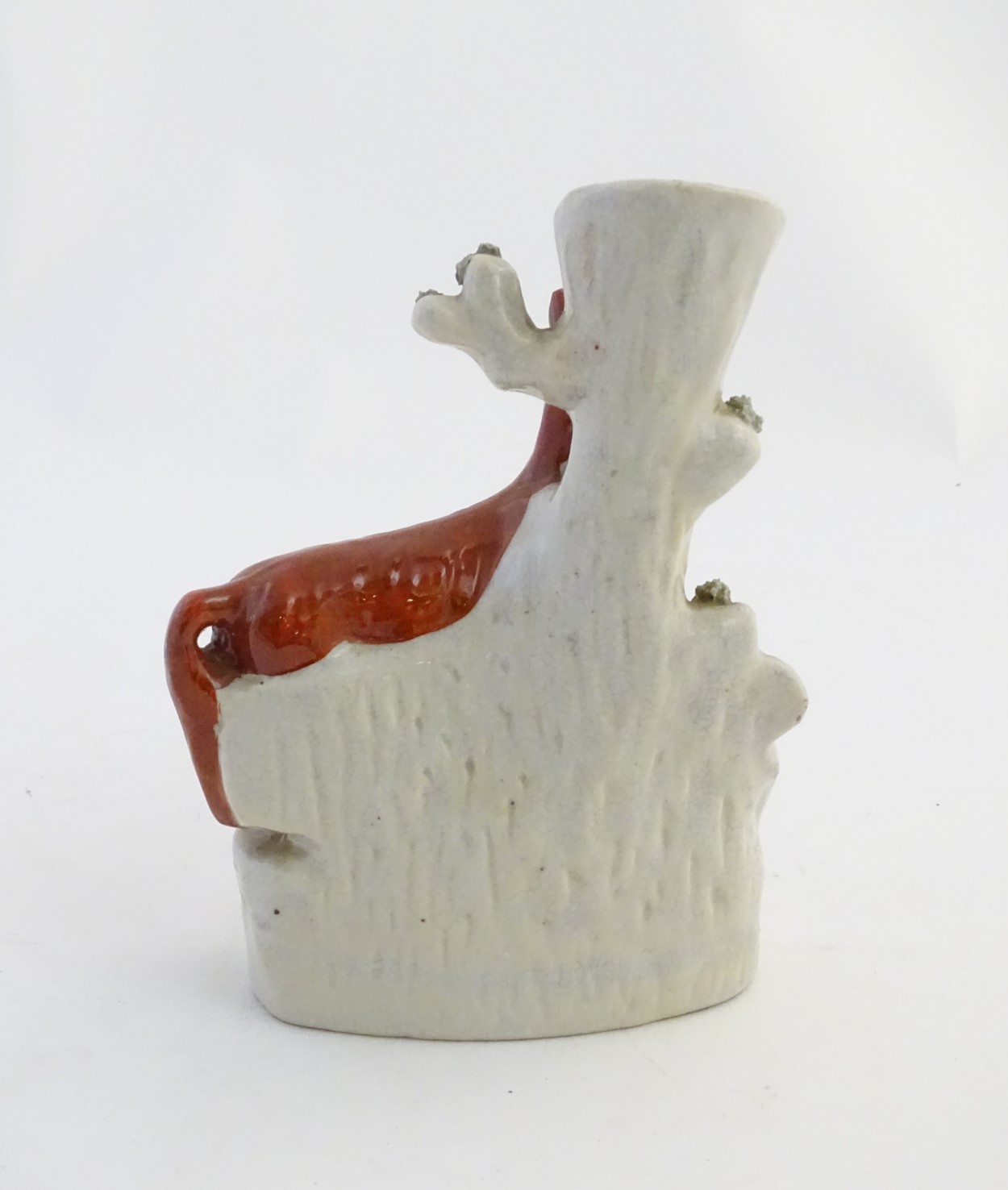 A Staffordshire flat back spill vase formed as a tree trunk with a fox and a goose on an oval base. - Image 5 of 7