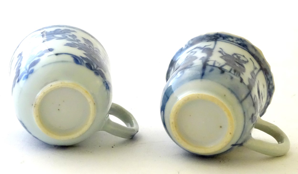 Two Chinese blue and white teacups, one decorated with flowers and foliage, the other with figures. - Image 2 of 6