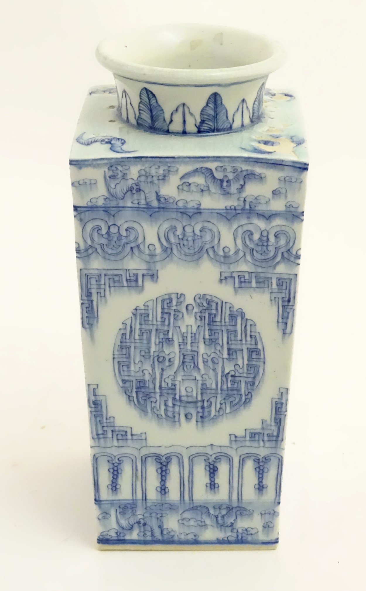 A Chinese blue and white Cong shaped vase, - Image 8 of 9