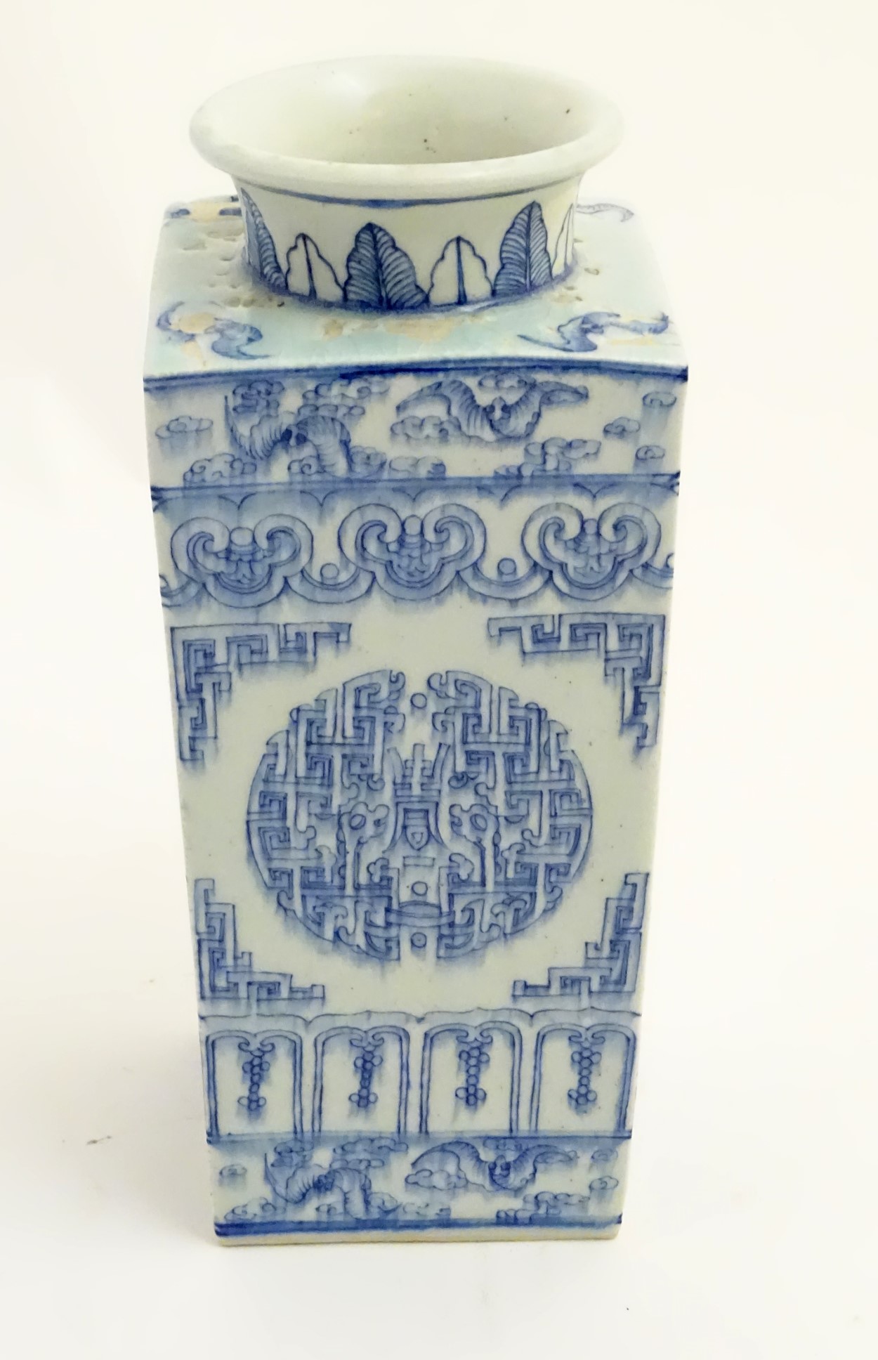 A Chinese blue and white Cong shaped vase, - Image 6 of 9