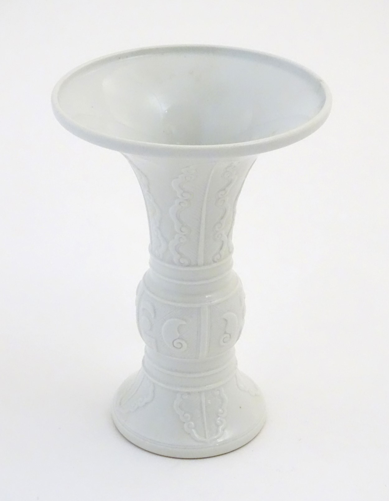 A Chinese white glazed Gu vase of archaic bronze design, - Image 3 of 5