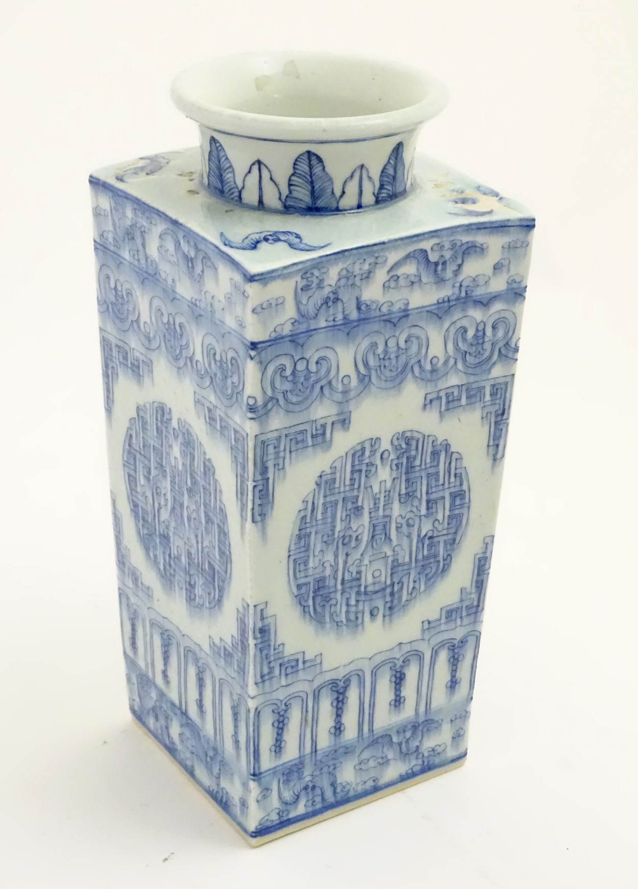 A Chinese blue and white Cong shaped vase,