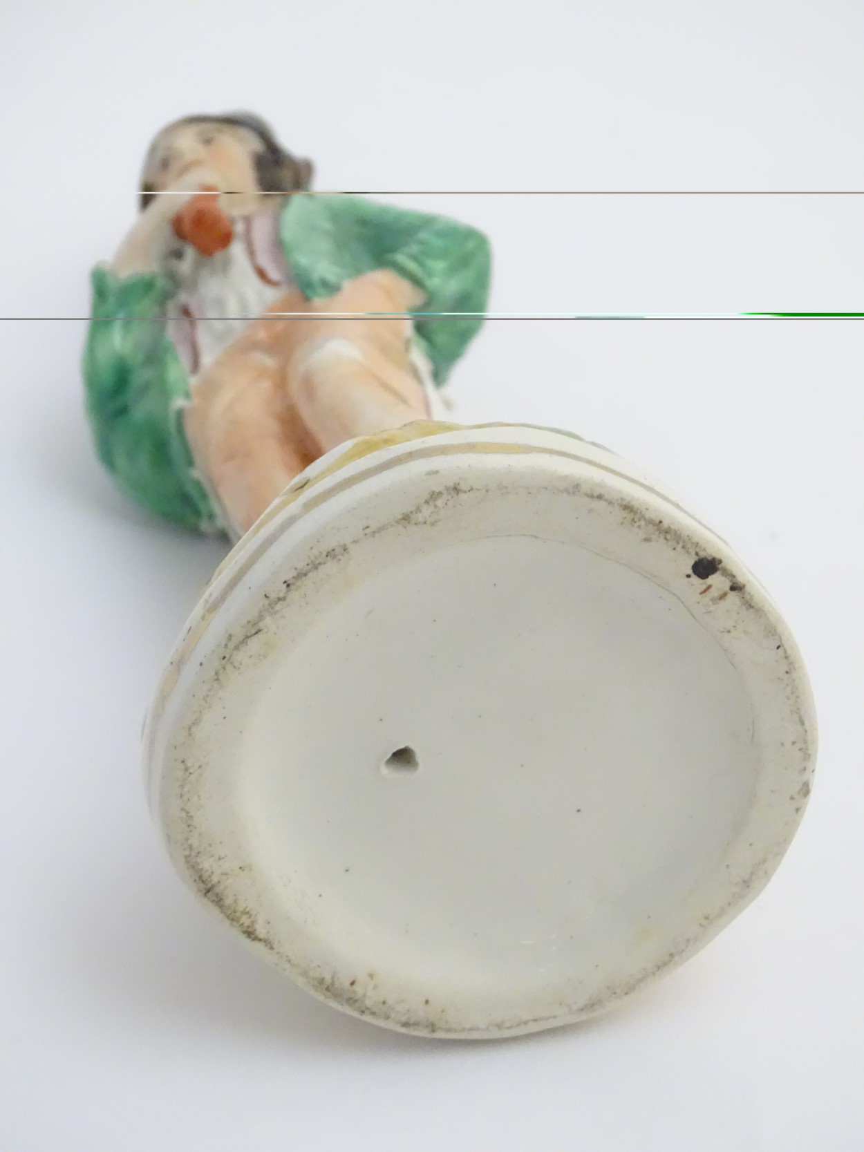 A Victorian Staffordshire pottery double-sided figure of a man standing on a circular, - Image 2 of 6