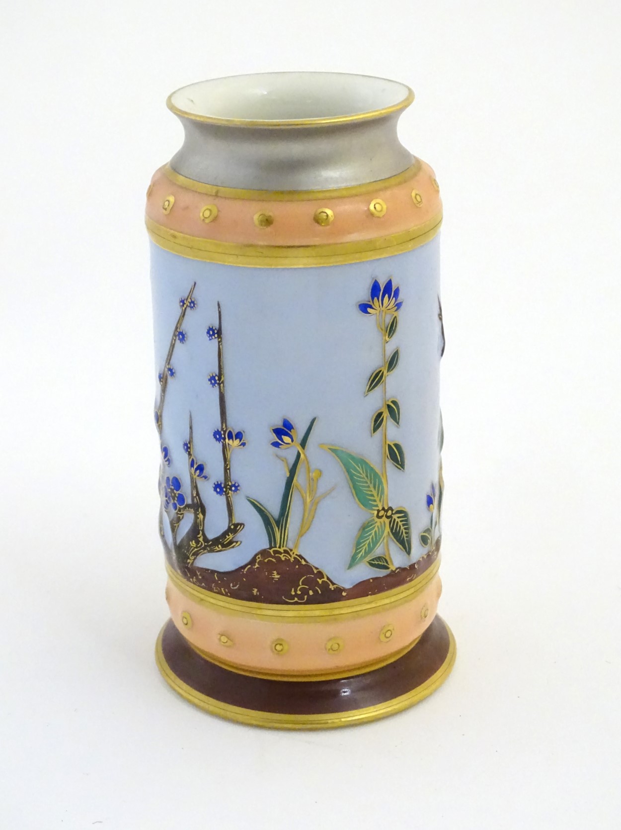 A continental vase decorated with birds and stylised flowers and plants. Marked D&T 2783 under. - Image 3 of 7