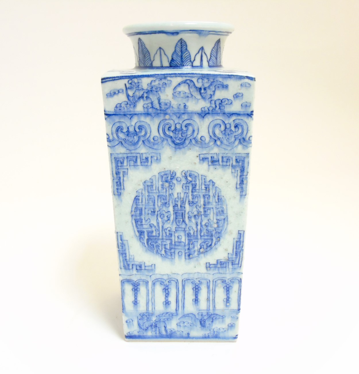 A Chinese blue and white Cong shaped vase, - Image 4 of 6