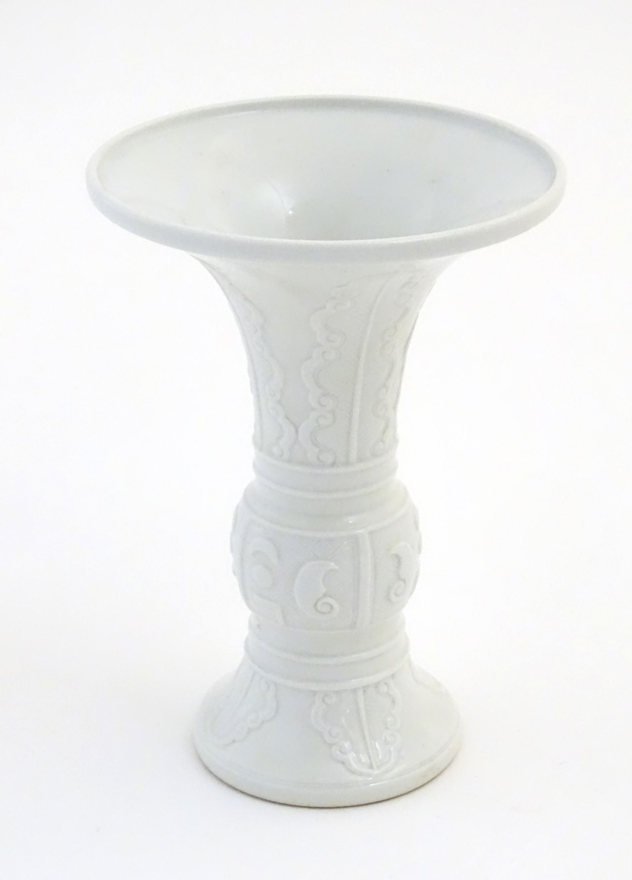 A Chinese white glazed Gu vase of archaic bronze design, - Image 4 of 5