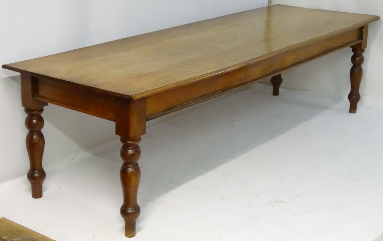 A late 19thC mahogany boardroom table / dining table standing on turned tapering legs. - Image 3 of 5
