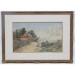 W B Britton 1884, Watercolour, Figure drawing water from a country well with cottage etc,