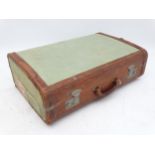 A vintage leather and canvas suitcase by Victor, England,