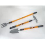 Set of three garden tools with extendable handles,