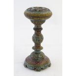 An Oriental pedestal censer / oil burner with banded enamel decoration depicting stylised bats,