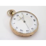 9 ct Gold Pocketwatch: a top wind pocket watch with enamel dial signed 'Specially examined 15