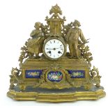 Marti & Co clock : a Gilt metal ( spelter ?) and porcelain panelled 8 day mantle clock ,