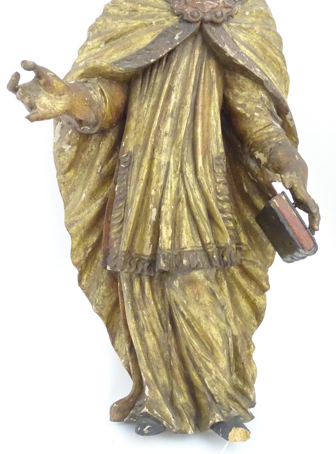 17thC /18thC carved, gilded and polychromed figures: two bishops, - Image 10 of 18