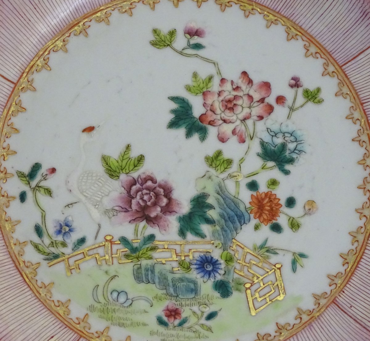 An 18thC Chinese blue and white plate decorated with Daoist emblems, and banded patterned borders. - Image 4 of 8