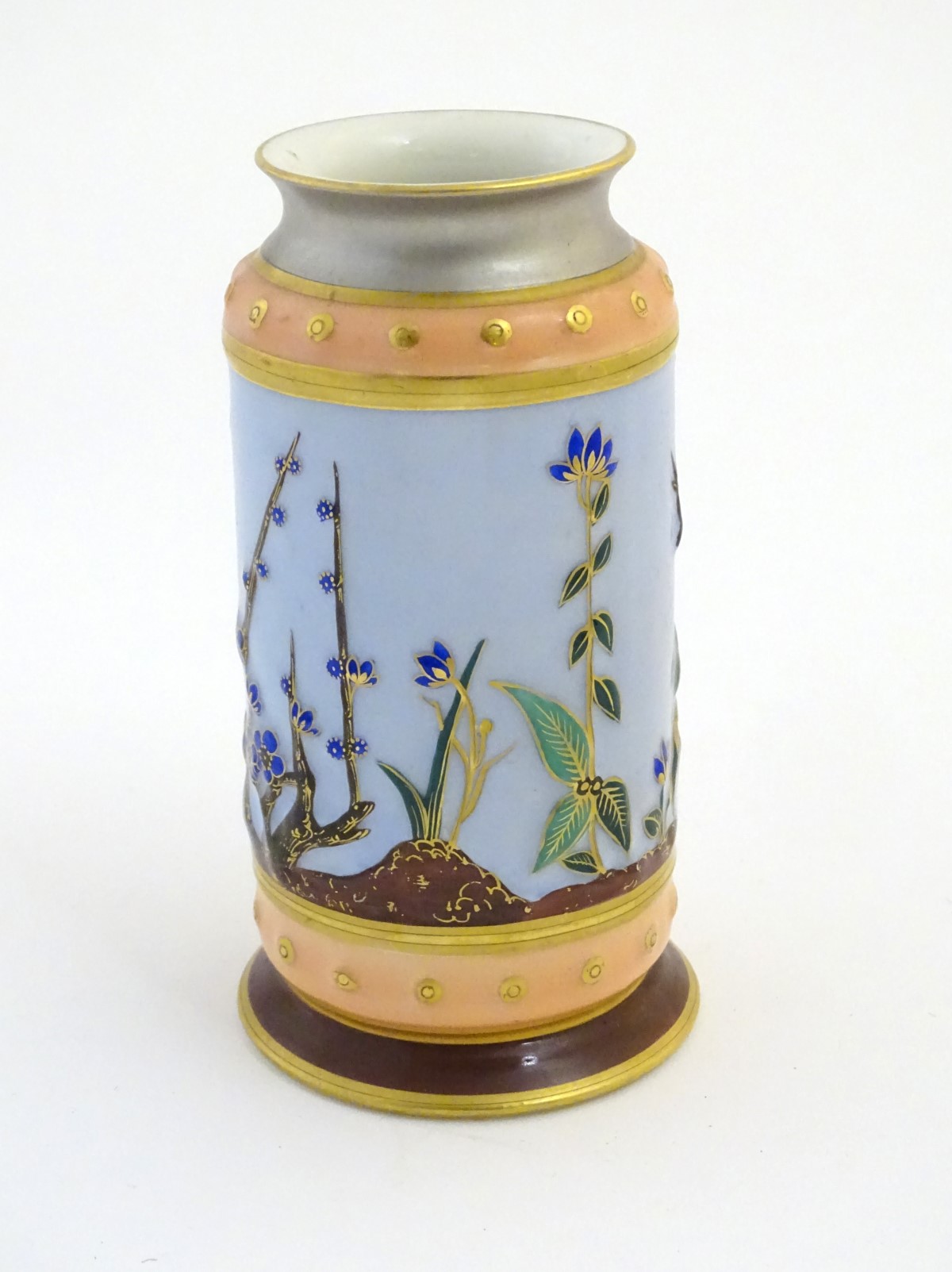 A continental vase decorated with birds and stylised flowers and plants. Marked D&T 2783 under. - Image 5 of 7