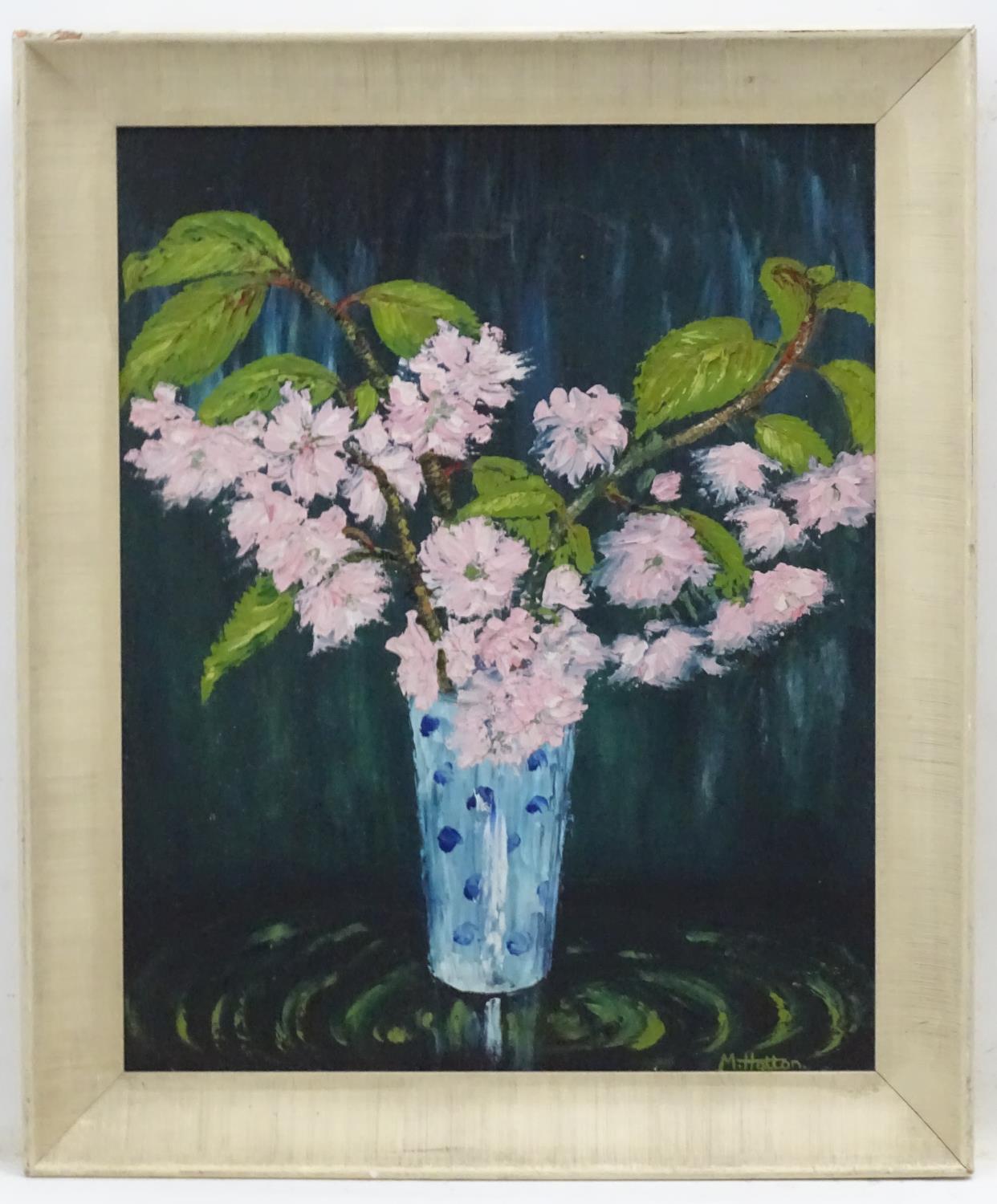 Maryan Hatton, 1959, Oil on board, 'Pink Blossom', still life, - Image 2 of 8