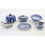 A quantity of blue and white items,