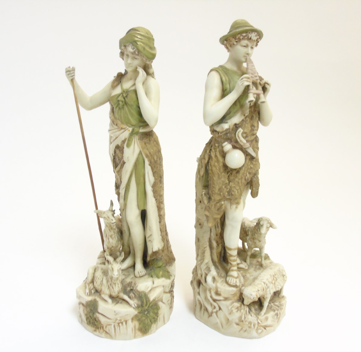 A pair of early 20thC Royal Dux Bohemia figures comprising a shepherd playing the flute and a - Image 2 of 7