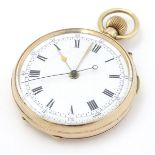 9ct Gold pocket watch: a top wind pocket watch with central sweeping blued seconds hand,