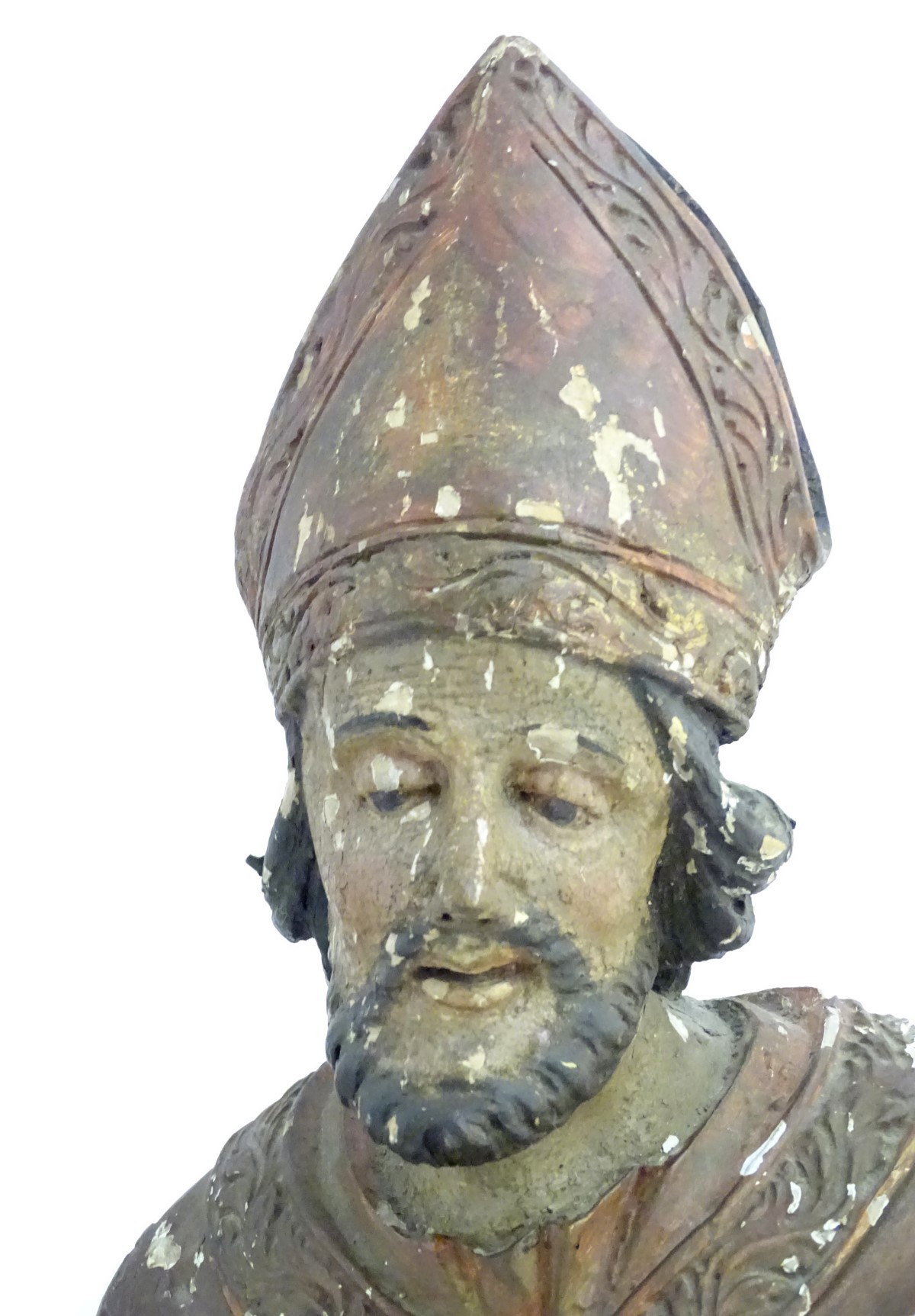 17thC /18thC carved, gilded and polychromed figures: two bishops, - Image 13 of 18