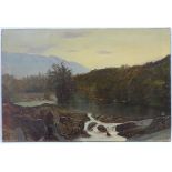 C 1900, Oil on canvas, Riverscape, Bears 'England Gallery' stamp verso,