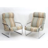 Vintage Retro : a pair of 1970's Cantilever armchairs with chrome plated tubular frames with open