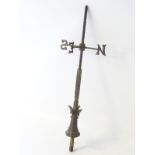 Garden and Architectural Salvage : a 18th / 19thC wrought and cast iron Neo-Gothic weather vane or
