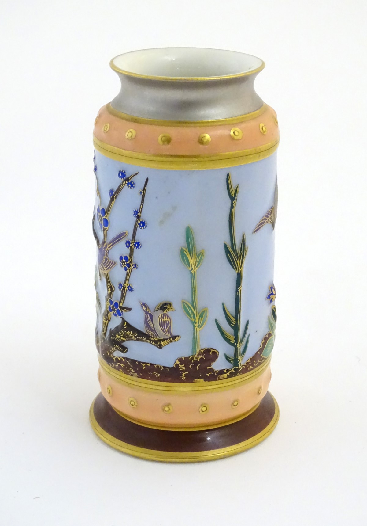 A continental vase decorated with birds and stylised flowers and plants. Marked D&T 2783 under. - Image 7 of 7