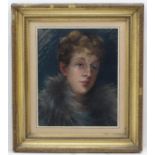 MBF c. 1900, Pastel, Portrait of a lady with a fur collar/stole, Initialled lower left.