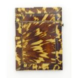 Tortoiseshell card case: a 19thC blonde tortoiseshell lined visiting / travelling card case,