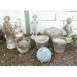 Garden and Architectural Salvage : an assortment of reconstituted stone pots (3) , one square pot,