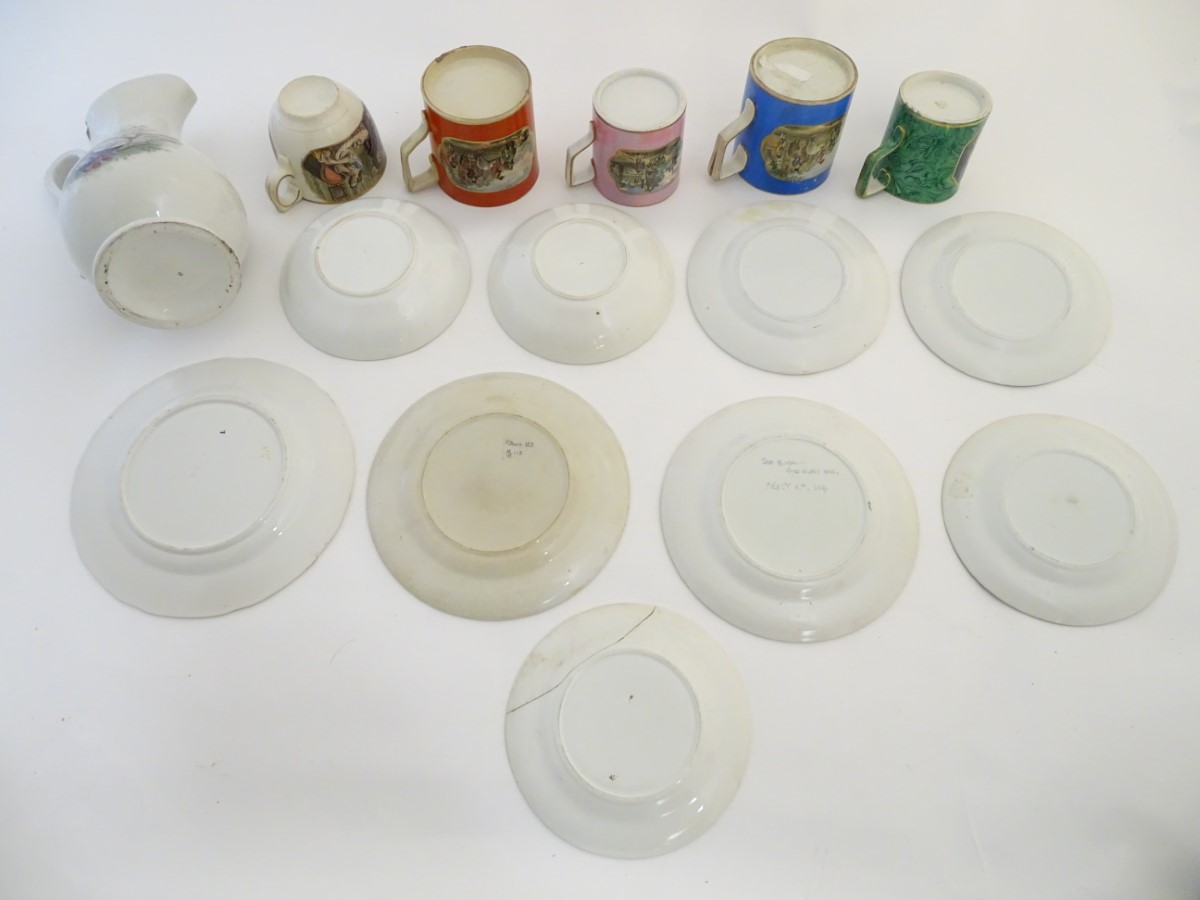 A quantity of Prattware items, comprising two large mugs, - Image 4 of 11