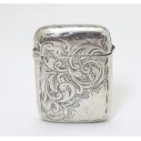A silver vesta case with engraved decoration hallmarked Birmingham 1896 maker Rolason Brothers 1