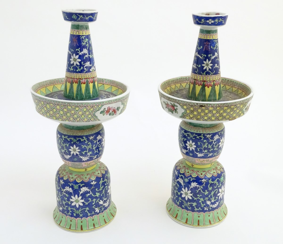 A pair of two-sectional Chinese vases decorated with floral and foliate scrolls. Approx. 17 ¾” high. - Image 4 of 9